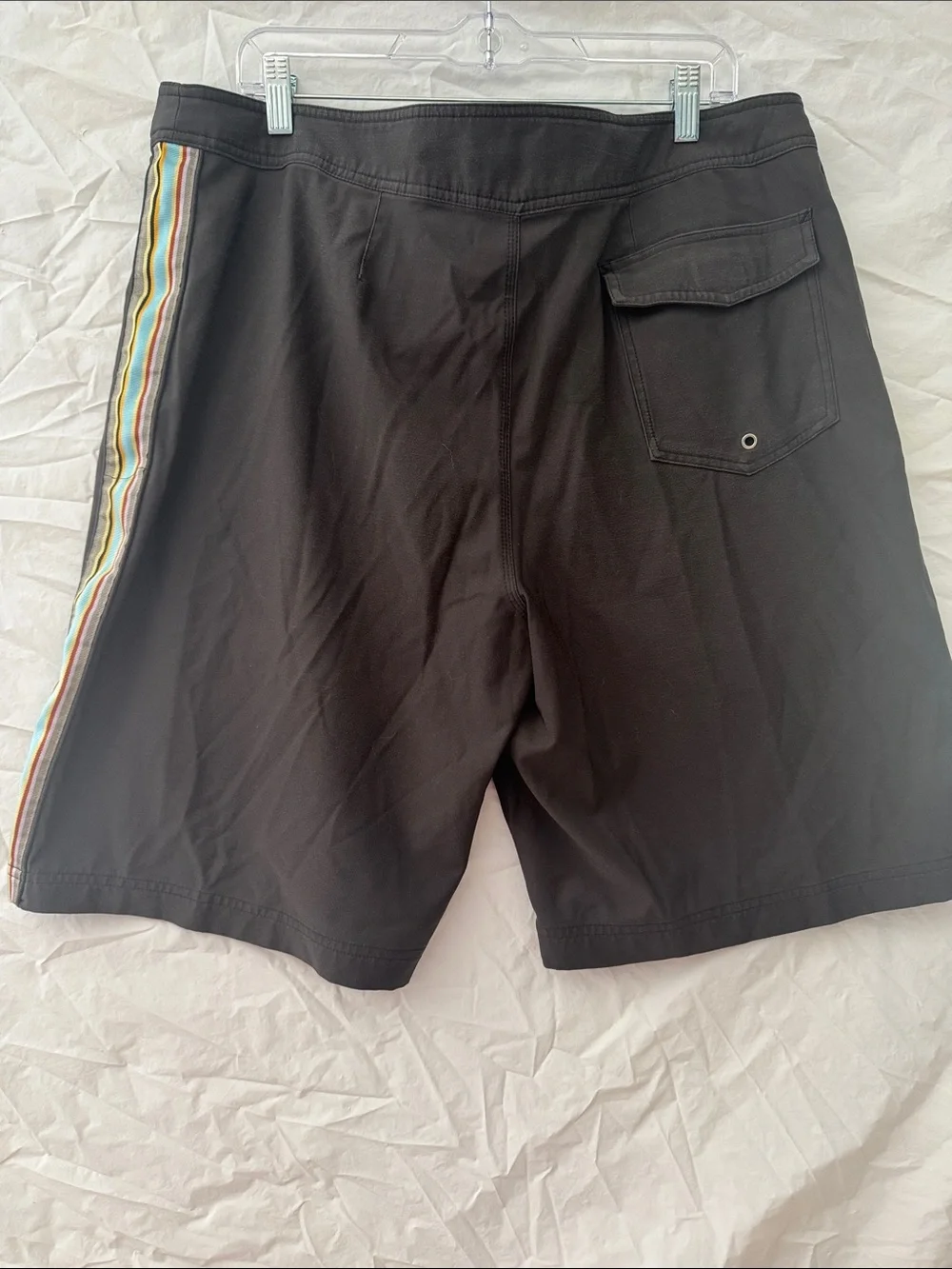 Original Penguin Black Board Shorts with Yellow & Blue Side Stripes - Picture 5 of 5